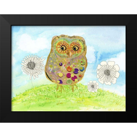 Owl and Flowers Black Modern Wood Framed Art Print by Blixt, Ingrid