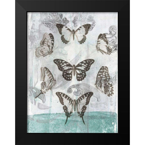 Butterflies and Filigree I Black Modern Wood Framed Art Print by Goldberger, Jennifer