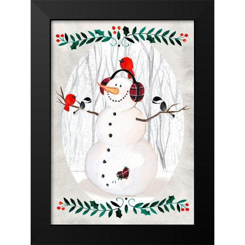 Folk Snowman Forest Collection B Black Modern Wood Framed Art Print by Parker, Jennifer Paxton