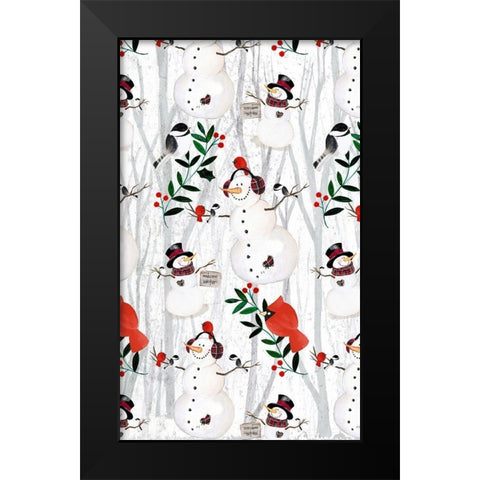 Folk Snowman Forest Collection E Black Modern Wood Framed Art Print by Parker, Jennifer Paxton