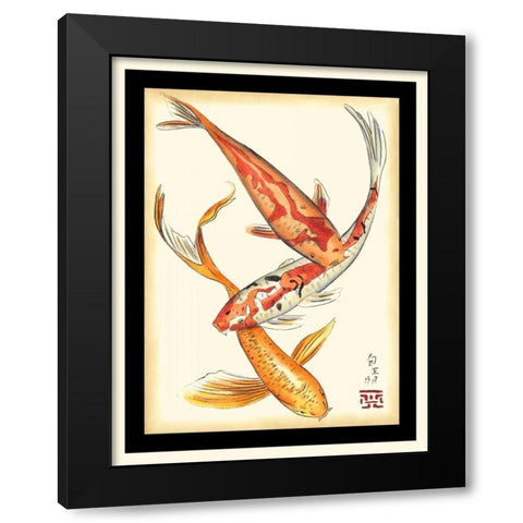 Koi Fish II Black Modern Wood Framed Art Print with Double Matting by Zarris, Chariklia