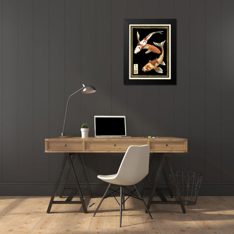 Koi Fish on Black I Black Modern Wood Framed Art Print by Zarris, Chariklia