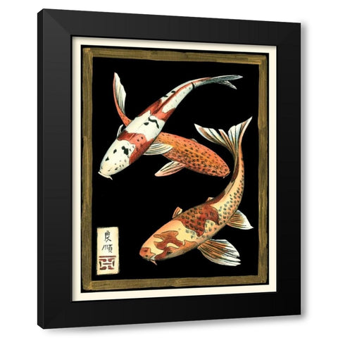 Koi Fish on Black I Black Modern Wood Framed Art Print with Double Matting by Zarris, Chariklia