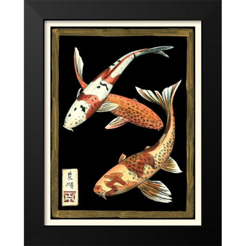 Koi Fish on Black I Black Modern Wood Framed Art Print by Zarris, Chariklia