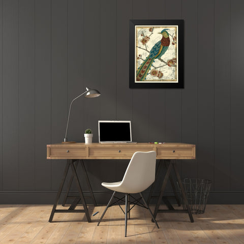 Embroidered Pheasant I Black Modern Wood Framed Art Print by Zarris, Chariklia