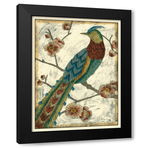 Embroidered Pheasant I Black Modern Wood Framed Art Print with Double Matting by Zarris, Chariklia