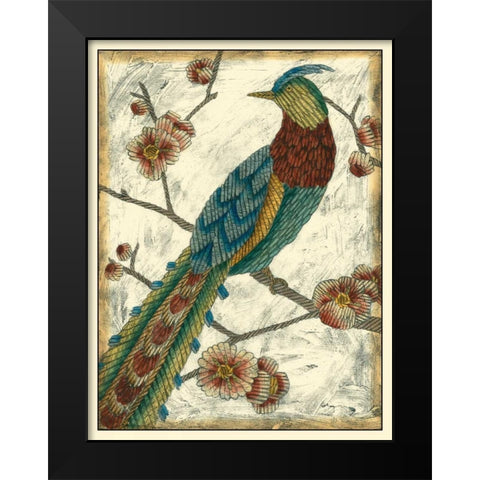 Embroidered Pheasant I Black Modern Wood Framed Art Print by Zarris, Chariklia