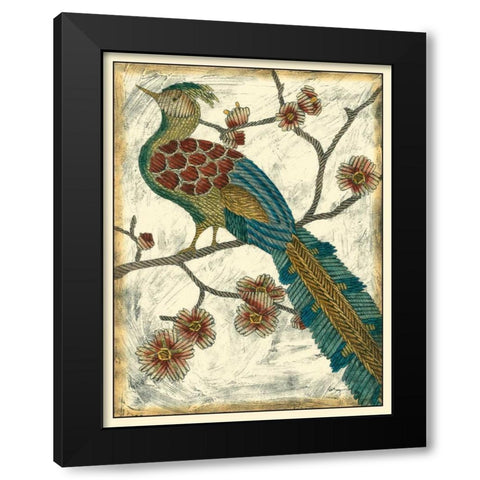 Embroidered Pheasant II Black Modern Wood Framed Art Print with Double Matting by Zarris, Chariklia