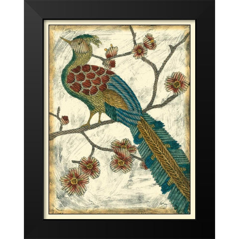 Embroidered Pheasant II Black Modern Wood Framed Art Print by Zarris, Chariklia