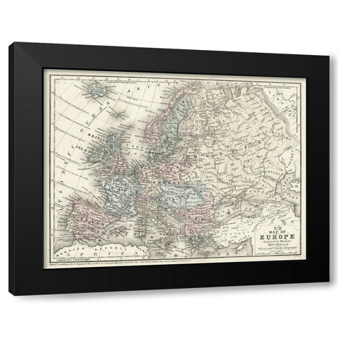 Mitchells Map of Europe Black Modern Wood Framed Art Print with Double Matting by Mitchell