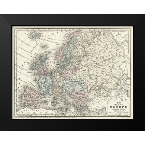 Mitchells Map of Europe Black Modern Wood Framed Art Print by Mitchell