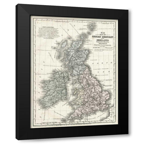 Mitchells Map of Great Britain and Ireland Black Modern Wood Framed Art Print by Mitchell