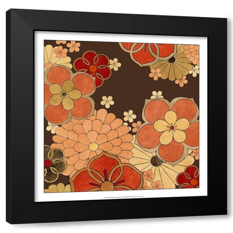 Cascading Blooms in Tangerine I Black Modern Wood Framed Art Print by Vess, June Erica