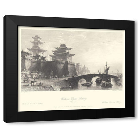 Western Gate Peking Black Modern Wood Framed Art Print by Allom, T.