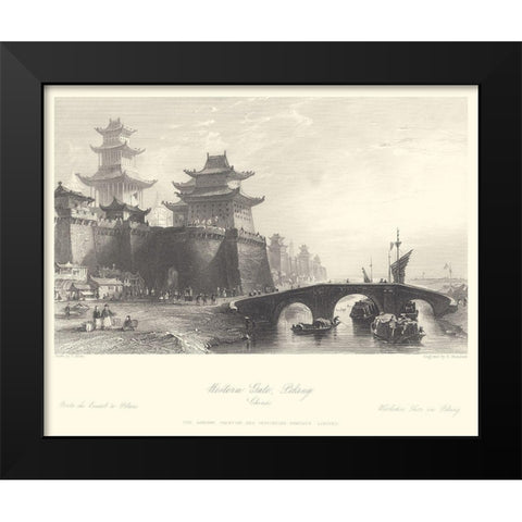 Western Gate Peking Black Modern Wood Framed Art Print by Allom, T.