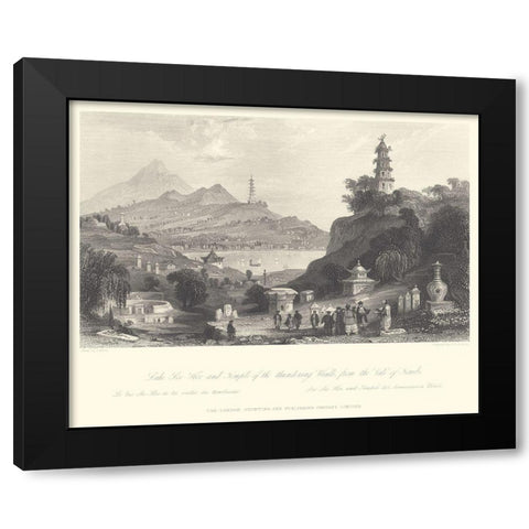 Temple at Lake Lee-Hoo Black Modern Wood Framed Art Print by Allom, T.