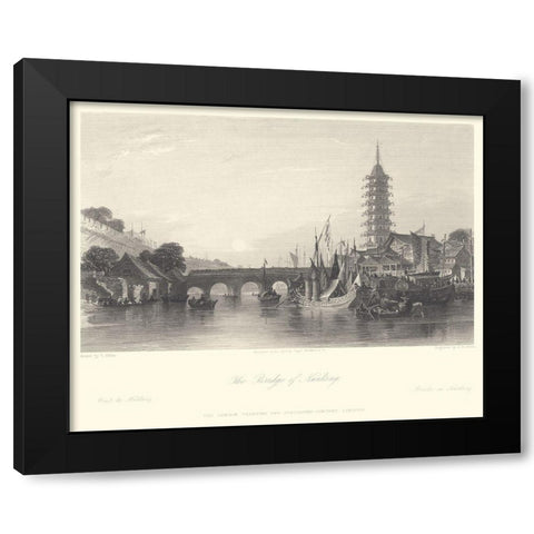 The Bridge of Nanking Black Modern Wood Framed Art Print with Double Matting by Allom, T.