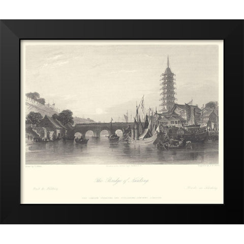 The Bridge of Nanking Black Modern Wood Framed Art Print by Allom, T.