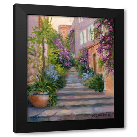 Stairway Of Flowers Black Modern Wood Framed Art Print with Double Matting by Weber, Mary Jean