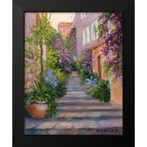 Stairway Of Flowers Black Modern Wood Framed Art Print by Weber, Mary Jean
