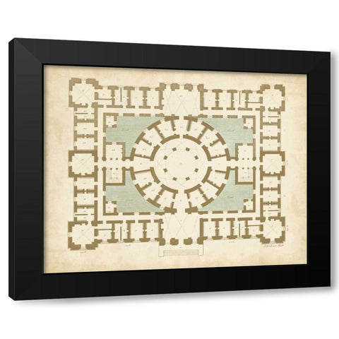 Plan in Taupe and Spa II Black Modern Wood Framed Art Print with Double Matting by Vision Studio