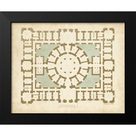 Plan in Taupe and Spa II Black Modern Wood Framed Art Print by Vision Studio