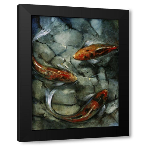 Tres Koi II Black Modern Wood Framed Art Print by OToole, Tim