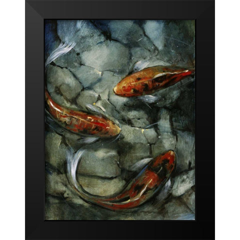 Tres Koi II Black Modern Wood Framed Art Print by OToole, Tim