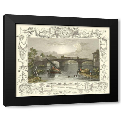 Windsor Bridge Black Modern Wood Framed Art Print with Double Matting by Tombleson