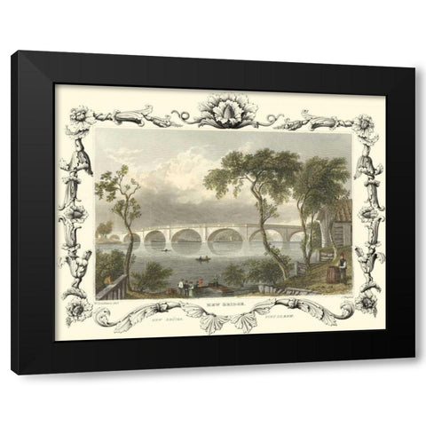 Kew Bridge Black Modern Wood Framed Art Print with Double Matting by Tombleson