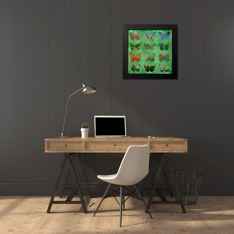 Butterflies on Green Black Modern Wood Framed Art Print by Jasper, Sisa