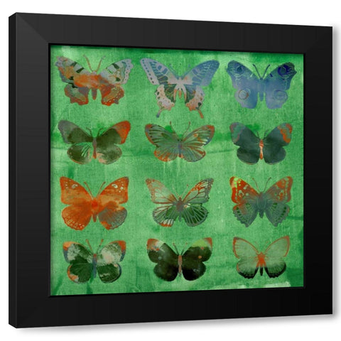 Butterflies on Green Black Modern Wood Framed Art Print by Jasper, Sisa