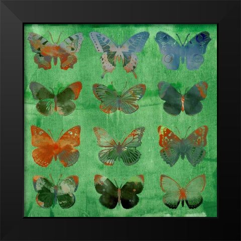 Butterflies on Green Black Modern Wood Framed Art Print by Jasper, Sisa