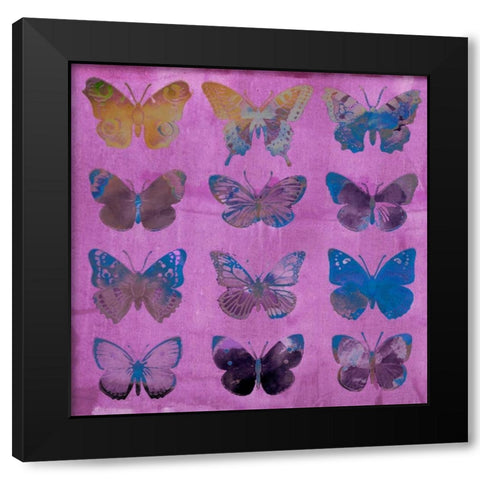 Butterflies on Magenta Black Modern Wood Framed Art Print with Double Matting by Jasper, Sisa