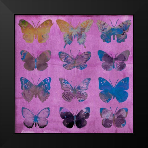 Butterflies on Magenta Black Modern Wood Framed Art Print by Jasper, Sisa