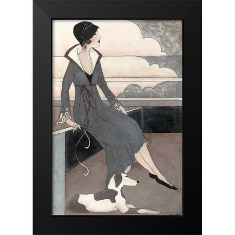 Art Deco Lady With Dog Black Modern Wood Framed Art Print by Meagher, Megan