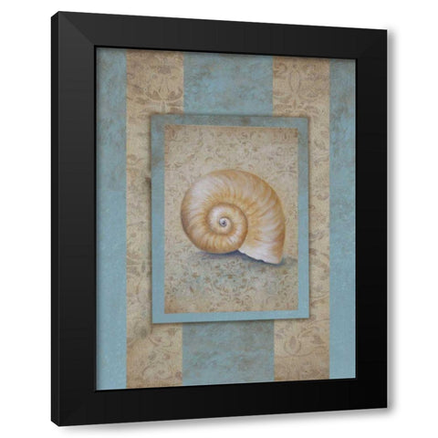 Shell and Damask Stripe I Black Modern Wood Framed Art Print by Broughton, Rita