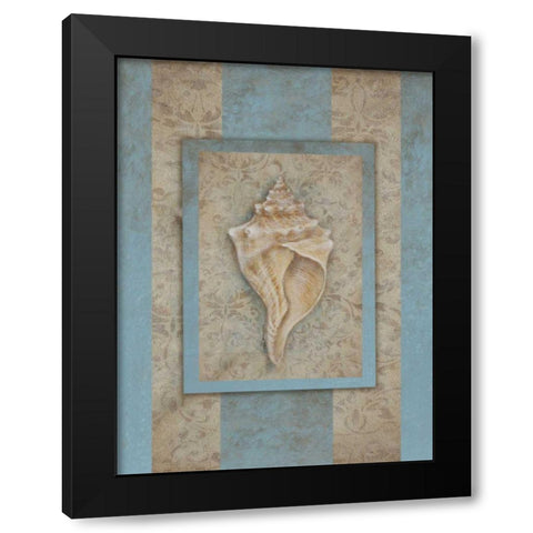 Shell and Damask Stripe II Black Modern Wood Framed Art Print by Broughton, Rita
