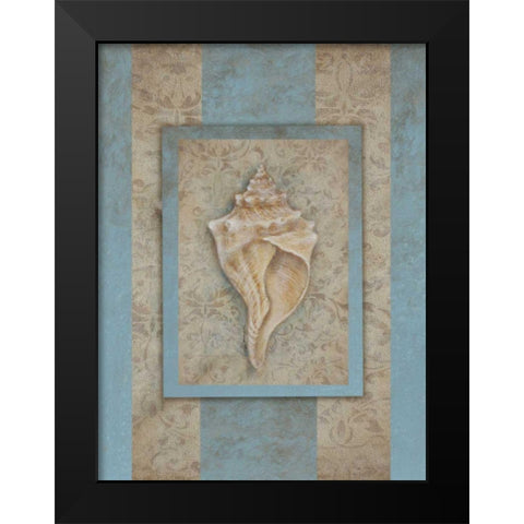 Shell and Damask Stripe II Black Modern Wood Framed Art Print by Broughton, Rita