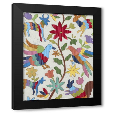 Otomi Embroidery I Black Modern Wood Framed Art Print by Zarris, Chariklia