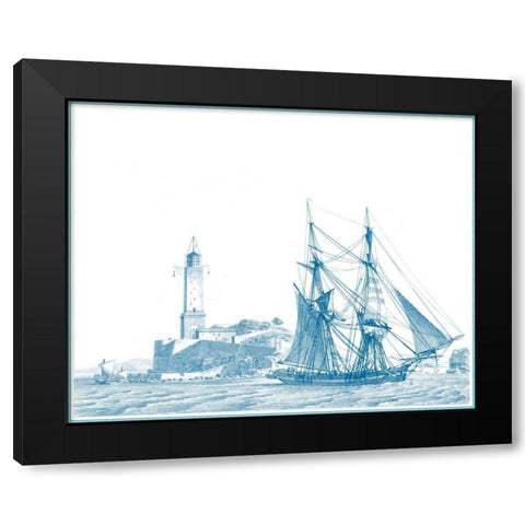 Sailing Ships in Blue I Black Modern Wood Framed Art Print with Double Matting by Baugean