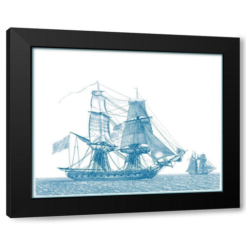 Sailing Ships in Blue II Black Modern Wood Framed Art Print with Double Matting by Baugean