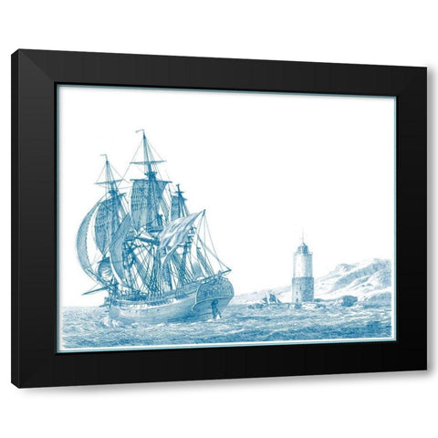 Sailing Ships in Blue III Black Modern Wood Framed Art Print with Double Matting by Baugean