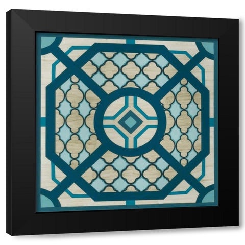 Embellished Indigo Lattice I Black Modern Wood Framed Art Print with Double Matting by Vess, June Erica