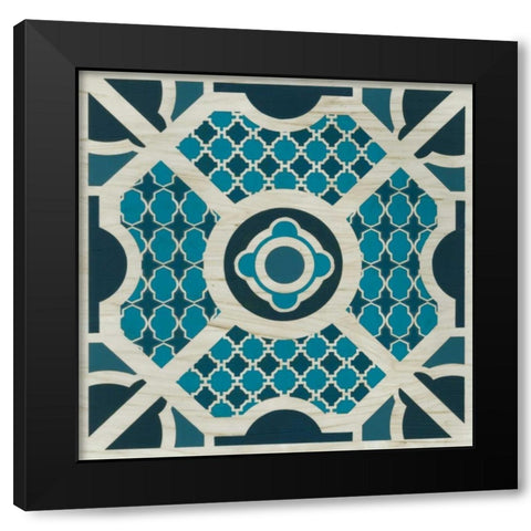 Embellished Indigo Lattice II Black Modern Wood Framed Art Print with Double Matting by Vess, June Erica