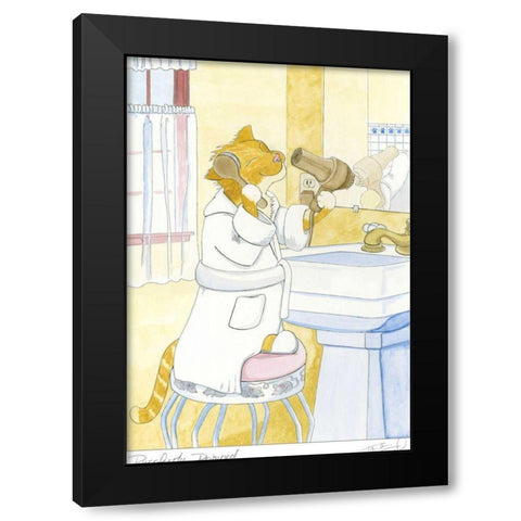 Purrfectly Primped Black Modern Wood Framed Art Print with Double Matting by Friel, Tara