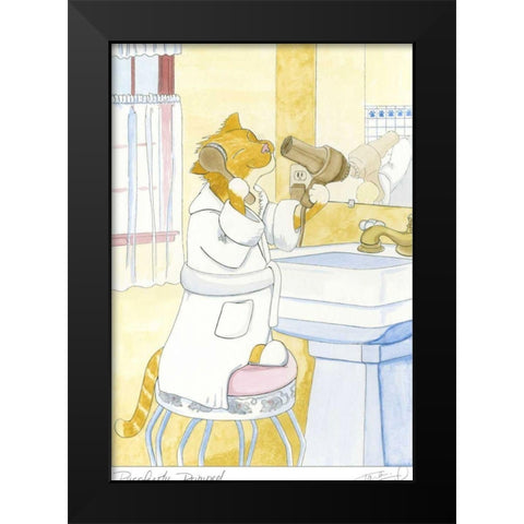 Purrfectly Primped Black Modern Wood Framed Art Print by Friel, Tara