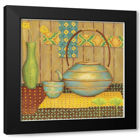 Ginkgo Tea Pot Black Modern Wood Framed Art Print with Double Matting by Zarris, Chariklia