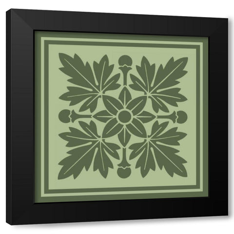 Tonal Woodblock in Green I Black Modern Wood Framed Art Print by Vision Studio