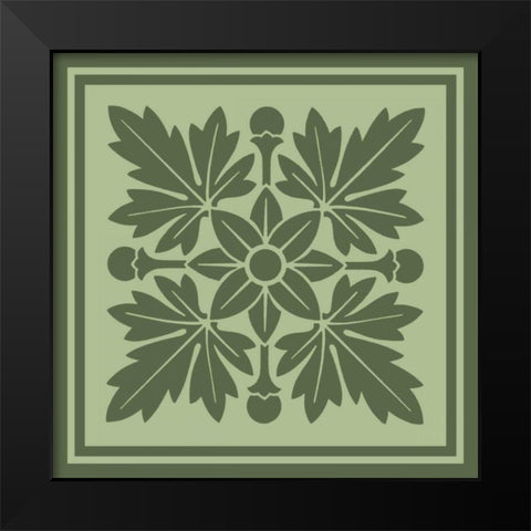 Tonal Woodblock in Green I Black Modern Wood Framed Art Print by Vision Studio